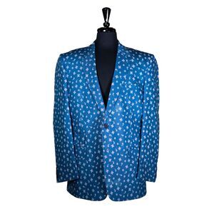 Mens Blazer Blue White Paisley Cotton Dress Formal Jacket Wedding Sport Coat 44R